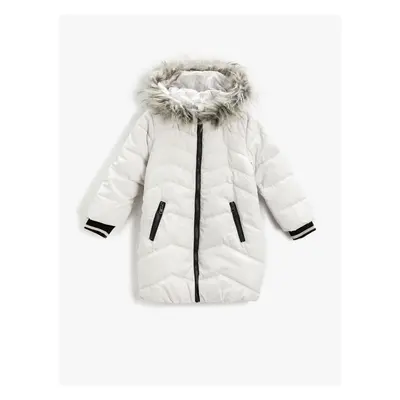 Koton Down Down Coat with Faux Fur Detail, Hooded, Zippered Pocket