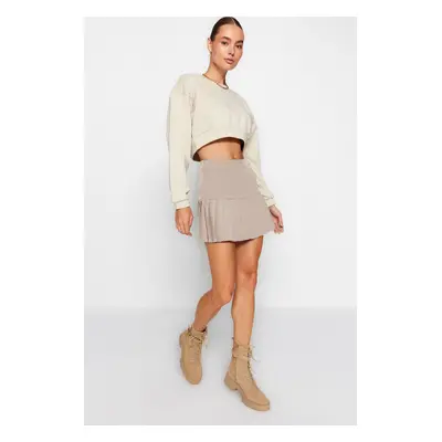 Trendyol Beige Pleated Detail Mini Skirt