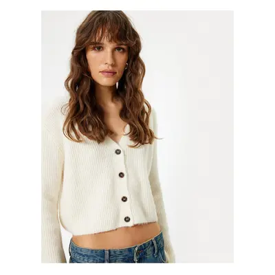 Koton Knitted Cardigan V-Neck Buttoned Long Sleeve