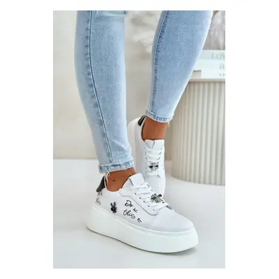 Women's Leather Platform Sneakers With Badges And Vinceza Inscription White