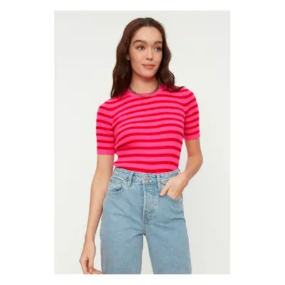 Trendyol Fuchsia Basic Striped Knitwear Sweater