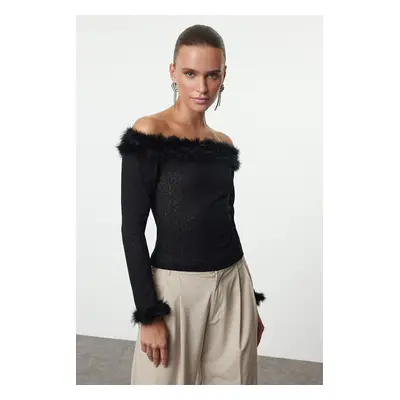 Trendyol Black Carmen Collar Otrish Detailed Knitted Blouse