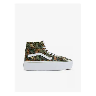 Green-brown women's ankle floral sneakers VANS SK8-Hi Tapered - Women