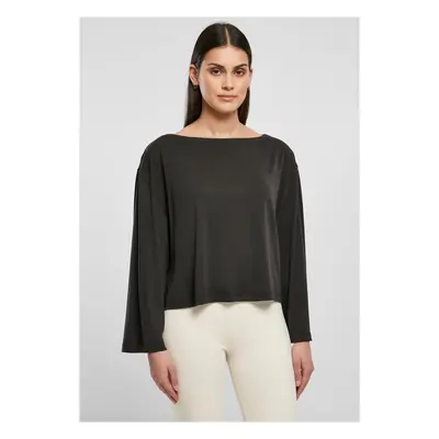 Women's short modal neckline Bateau with long sleeves, black