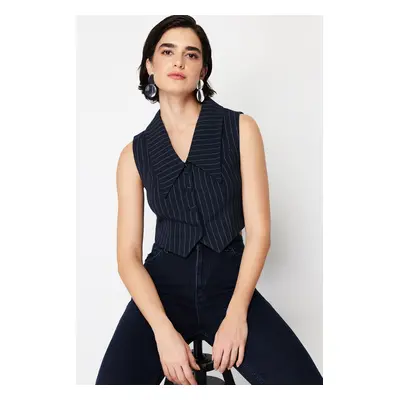 Trendyol Navy Blue Striped Polyviscon Regular Woven Vest