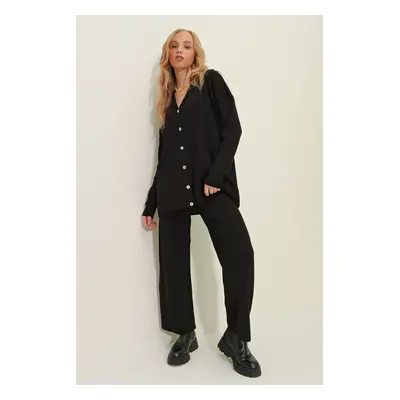 Trend Alaçatı Stili Women's Black Buttoned Knitwear Knitwear Suit