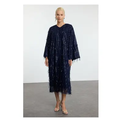 Trendyol Navy Blue Sequined Woven Evening Dress