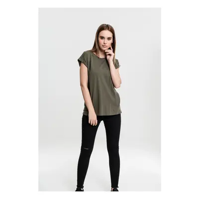 Women's olive T-shirt with extended shoulder