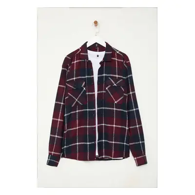 Trendyol Burgundy Plaid Double Pocket Checkered Lumberjack Winter Plus Size JacketShirt