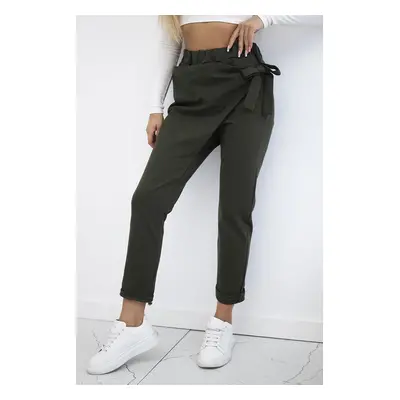 Włoski Viscose trousers tied with an asymmetrical front khaki