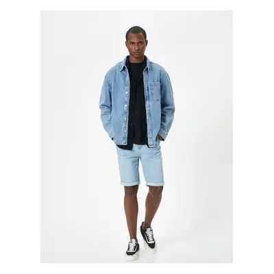 Koton Ripped Denim Shorts Slim Fit Fold Detailed Buttoned Pocket