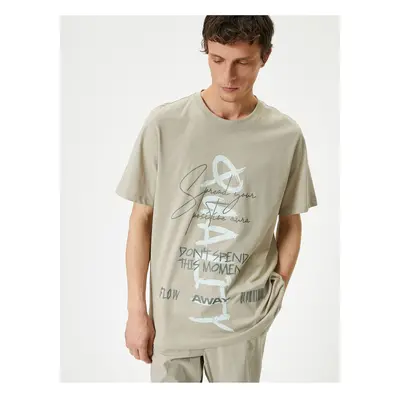 Koton Slogan Printed T-Shirt Crew Neck Short Sleeve Cotton