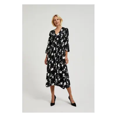 Women's viscose dress with MOODO print - black