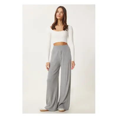 Happiness İstanbul Women's Light Grey Corduroy Knit Trousers KI00096