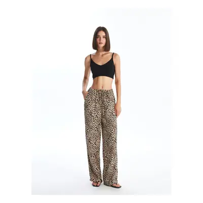 LC Waikiki Leopard Patterned Women's Trousers with Elastic Waist