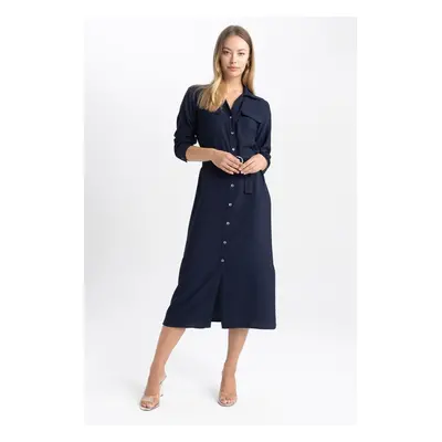 DEFACTO Shirt Collar Aerobin Midi Long Sleeve Dress