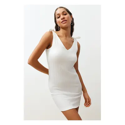 Trendyol Ecru Mini Woven Tie Beach Dress