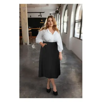 Trendyol Curve Black Maxi Zippered Elastic Back Woven Plus Size Skirt