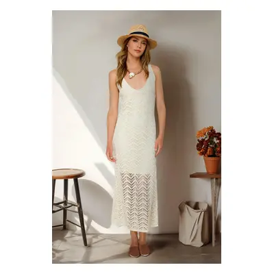 Trendyol Stone Openwork Maxi Knitwear Dress