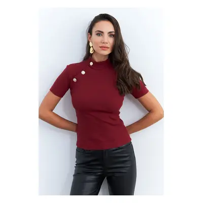 Cool & Sexy Women's Burgundy Button Accessory Camisole Blouse