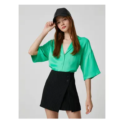 Koton Satin Shirt Short Sleeve Comfort Fit Buttoned Classic Collar