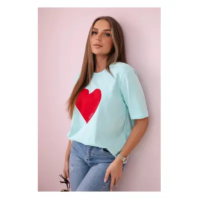 Cotton blouse with mint heart print