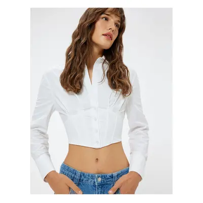 Koton Corset Look Crop Poplin Shirt Long Sleeve Cotton Slim Fit