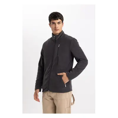 DEFACTO Regular Fit Stand Collar Polar Fleece Cardigan