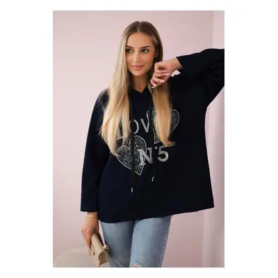 Kesi Włoski Oversized viscose sweatshirt Love navy blue