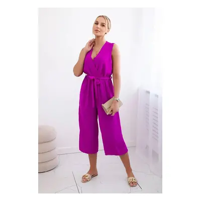 Jumpsuit with ties at the waist with straps in dark purple color