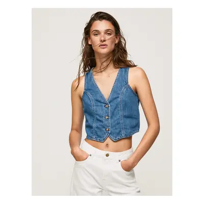 Blue Womens Denim Vest Pepe Jeans - Ladies