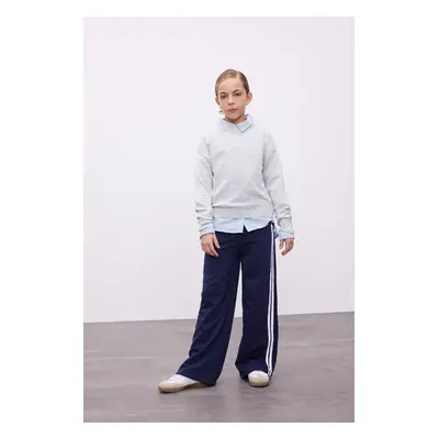 DEFACTO Girl Navy Blue Wide Leg Wide Leg Striped Tracksuit Bottoms