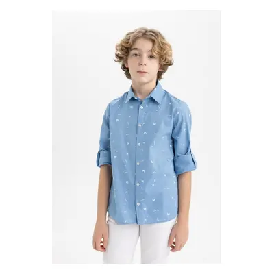 DEFACTO Boy Polo Collar Patterned Long Sleeve Shirt