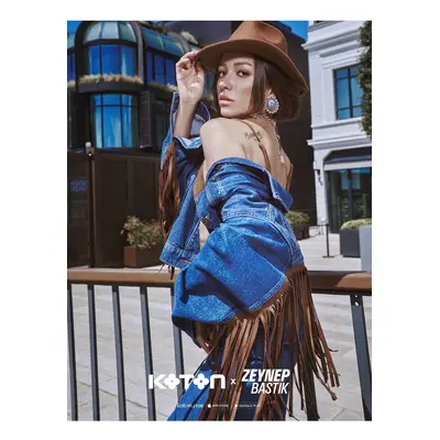 Koton X Zeynep Bastık - Embroidered Denim Jacket Suede Look Tassel Pocket Detail Buttoned