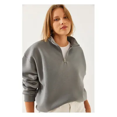 Bianco Lucci Women's Zippered Oversize Sweatshirt