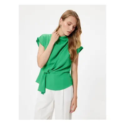 Koton Stand Collar Asymmetrical Knot Detail Sleeveless Blouse