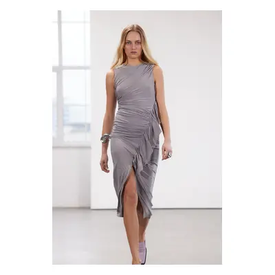 Trendyol Limited Edition Gray Fitted Flounce Knitted Dress