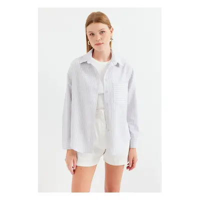 Bigdart Single Pocket Striped Oversize Shirt - Beige