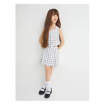 Koton Tweed Short Skirt Plaid Elastic Waist