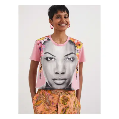 Light pink women's T-shirt Desigual Face - Women's