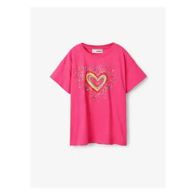 Dark pink girls' T-shirt Desigual Heart - Girls