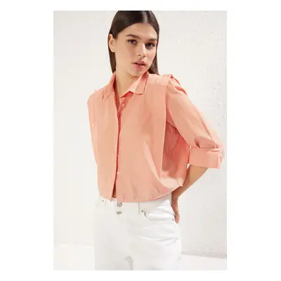 Trendyol Orange Padded Sleeves Stone Crop Woven Shirt