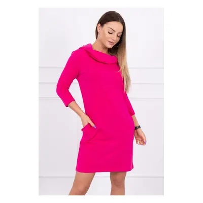 Dress with hood and fuchsia-colored pockets