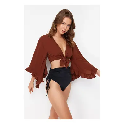 Trendyol Brown Crop Woven Flounce Blouse