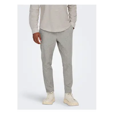 Light grey men's striped trousers with linen blend ONLY & SONS Li - Men's