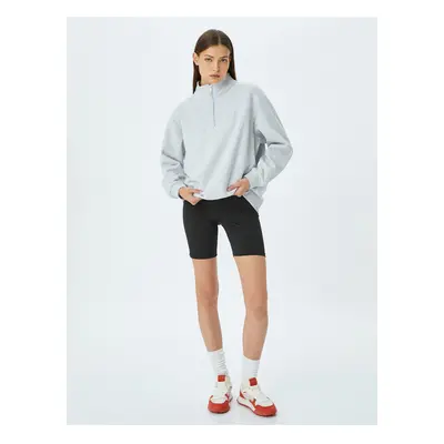 Koton Half Zippered Stitched Detail Oversize Sports Sweatshirt