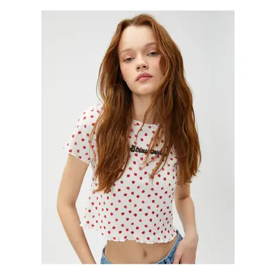 Koton Strawberry Printed Crop T-Shirt Short Sleeve Crew Neck