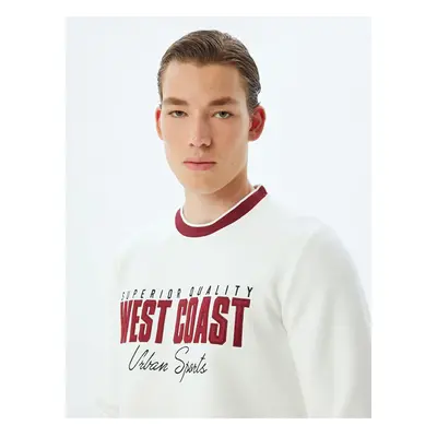 Koton Slogan Printed Sweatshirt Crew Neck Raised Cotton Blend