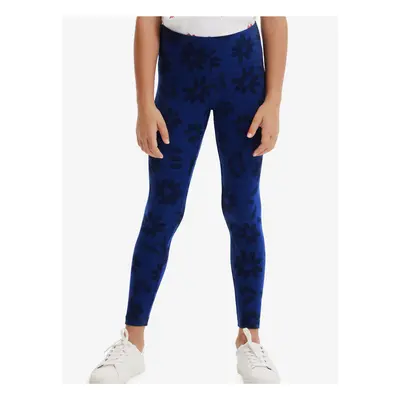 Dark blue girly floral leggings Desigual Bubble - Girls