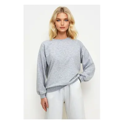 Trend Alaçatı Stili Women's Carmelange Crew Neck Oversize Seasonal Basic Sweatshirt